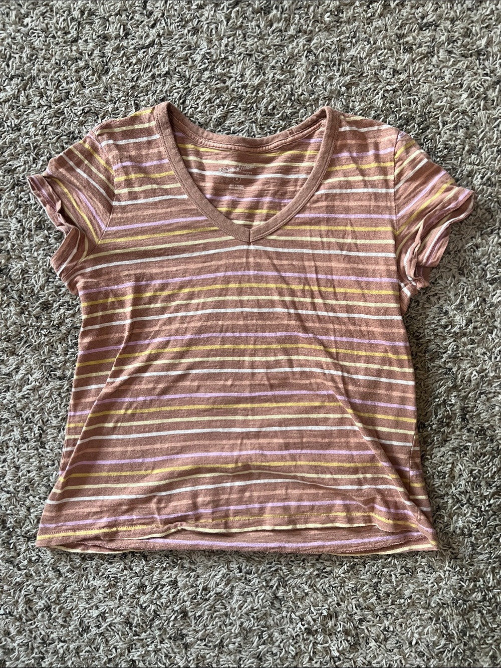 Universal Thread Pink Striped V-Neck Short Sleeve Tee